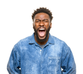Expressive shouting man portrait isolated on transparent background