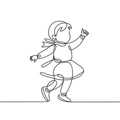 Fototapeta premium Dynamic Continuous Line Art Joyful Child Skipping and Waving with Pure Innocence