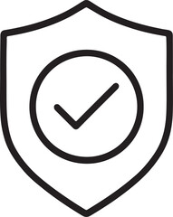 Black and White Outline Icon of a Shield with a Checkmark Inside a Circle