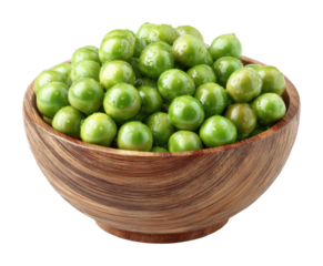Fresh green peas in wooden bowl kitchen food natural light isolated on transparent background