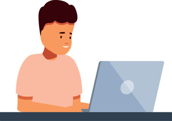 Smiling young student using laptop computer for online education, working or studying from home