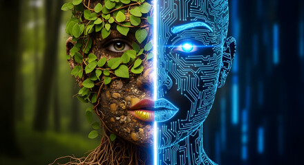 Striking contrast of nature's beauty and futuristic technology integration concept