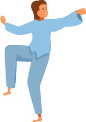 Young woman performing a tai chi chuan exercise, promoting physical and mental well being