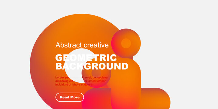 Abstract geometric background features vibrant orange gradients, text, button. Minimalist design suits modern projects.