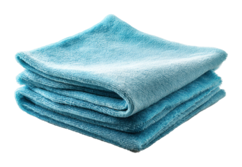 Cleaning action with soft blue cloth home interior product isolated on transparent background