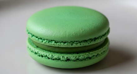 Vibrant Green Macaron Cookie Delicacy on a Plain Background.