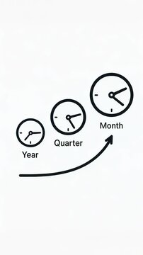 Year Quarter Month time value money TVM symbol showing timeline growth and financial planning with clocks and upward arrow Year Quarter Month time