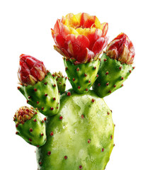Blooming cactus flowers desert landscape nature isolated on transparent background