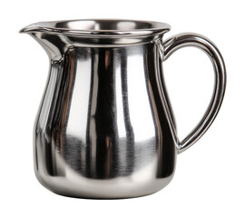 Pouring fresh cream from a steel jug kitchen product isolated on transparent background