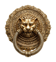 Intricate lion door knocker vintage style home classic design isolated on transparent background