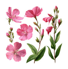 Vibrant pink flowers nature digital botanical isolated on transparent background