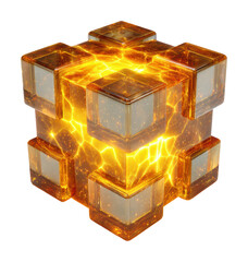 Dynamic energy cube digital abstract futuristic view isolated on transparent background