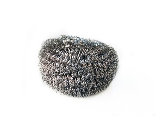 Fototapeta premium Stainless steel wire pot scrubber isolated on white background