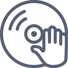 Outline of a hand holding a vinyl record disc with a transparent background symbolizing music and DJing