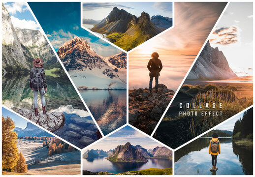 Photo Collage Hexagonal Frame Effect Mockup