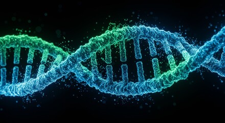 Abstract Glowing DNA Helix Structure on Black Background Illustration