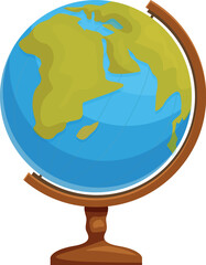 Cartoon globe showing africa and asia, ideal for educational projects related to geography, travel, or global issues