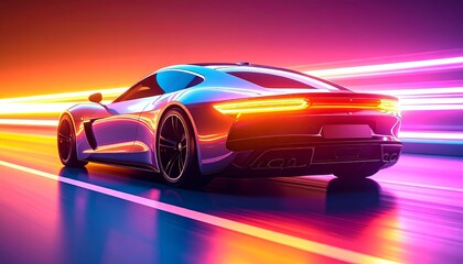 Naklejka premium Aesthetic automotive artwork featuring sleek design and neon light trails
