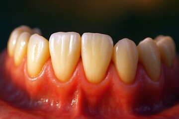 Healthy human gums and teeth in close-up macro showing natural enamel color and detailed texture of clean dental surface