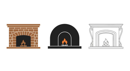 Fototapeta premium Minimalist illustration of three Christmas fireplaces. White background, flat vector design.