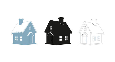 Fototapeta premium Minimalist illustration of three sets of Christmas village houses. White background, flat vector design.