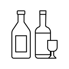 Two bottles and a glass outline minimalistic design on transparent background
