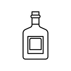 Outline drawing of a bottle with a square label on transparent background