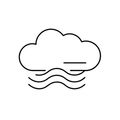 Outline drawing of a cloud with wavy lines below on transparent background