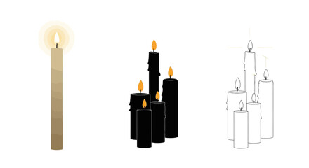 Obraz premium Minimalist illustration of three candles. White background, flat vector design.