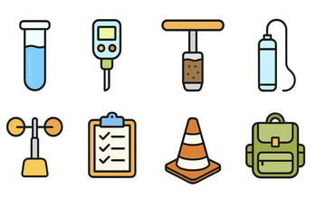 Collection of scientific and everyday icons including test tube and traffic cone