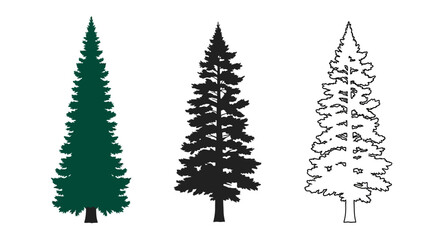 Fototapeta premium Minimalist illustration of three sets of Christmas trees. White background, flat vector design.
