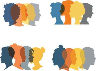 Set Vector Women of different ethnicities together. Transparent background. international, woman, feminism, mother, silhouette, mother's day, spring