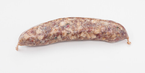 Raw Pork Sausage Link With Minced Meat, Herbs, And Fat For Culinary Use And Food Prep