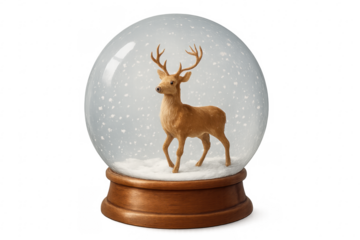 Snow globe with deer standing in falling snow