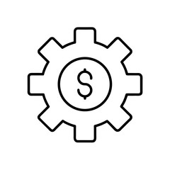 Gear with dollar sign inside circle outline design on transparent background