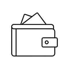 Outline drawing of a wallet with money sticking out on transparent background