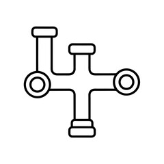 Illustration of a complex pipe system in black outline on transparent background