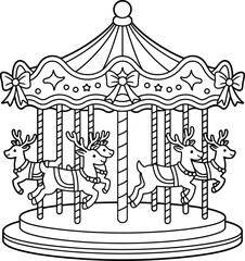 Whimsical reindeer carousel line art festive holiday attraction for coloring pages
