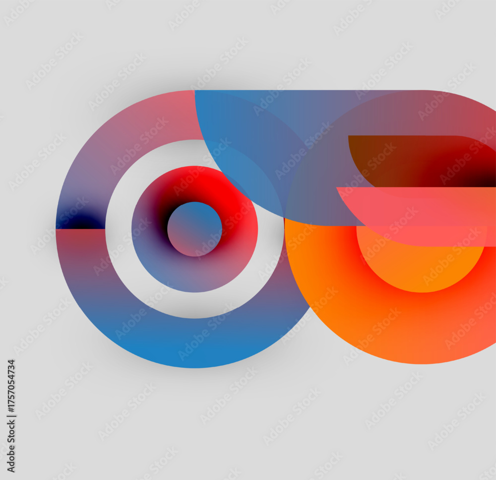Poster abstract design features overlapping colorful circles, gradients. modern aesthetic, simple backgroun