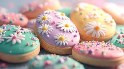 Sweet Daisy Dreams Colorful Easter Cookies decorated with vibrant floral icing ready for a springtime dessert table