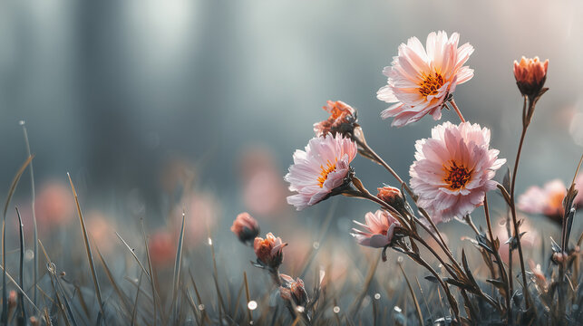 Pink flowers in a field