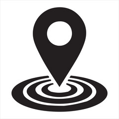 Black map pin location icon with concentric circles on white background marker