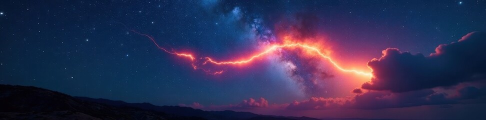 Fototapeta premium Fiery meteor streaks across night sky, leaving incandescent trail , glowing, constellation, black