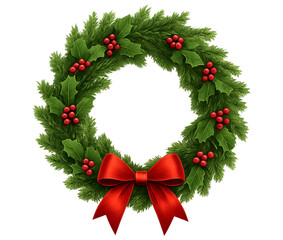 Festive Christmas wreath adorned with vibrant red berries and a on transparent background