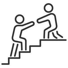 Helping people icon. Support, teamwork and assistance symbol. Outline vector illustration on transparent background