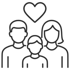 Family love icon. Parents and child care symbol. Outline vector illustration on transparent background