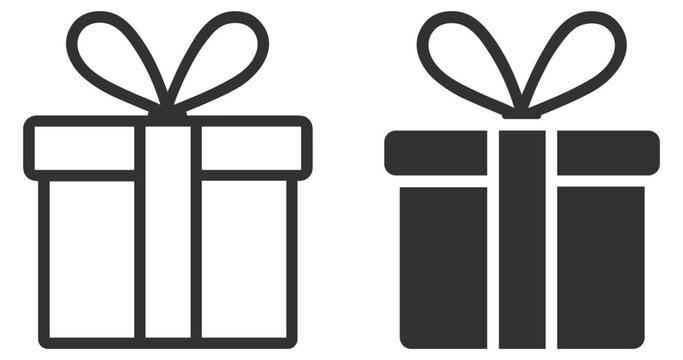 Gift box icon. Charity donation and giving symbol. Outline vector illustration on transparent background