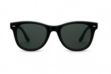 Black sunglasses with dark lenses on transparent background, classic retro eyewear for fashion and style