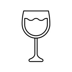 Outline drawing of a wine glass with liquid inside on transparent background