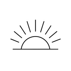 Simple line drawing of a rising sun over horizon on transparent background